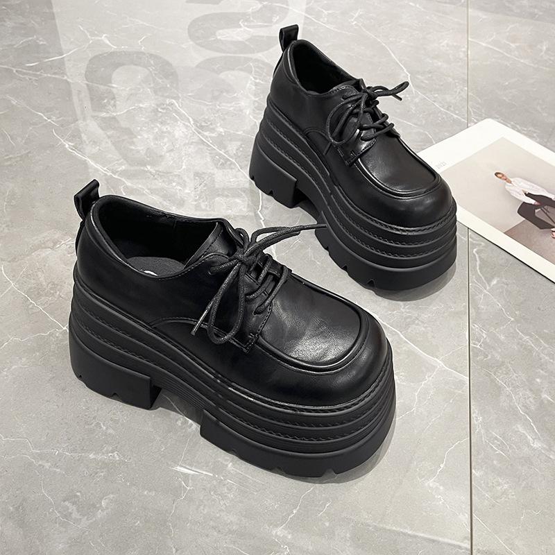 British Style Platform Loafers Women's 2024 Autumn and Winter New Fashion Versatile Lace-up Muffin Platform Loafers