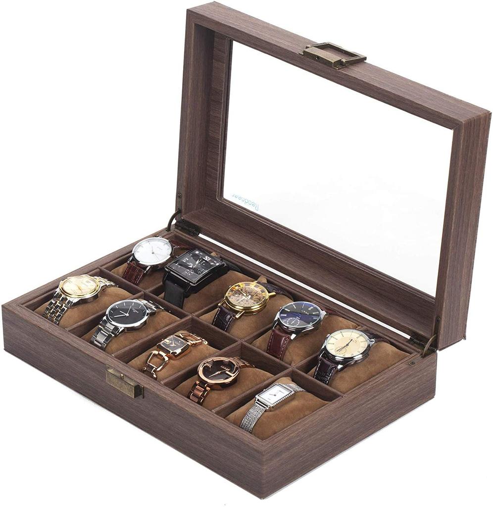 Reodoeer Wood Grain PU Watch Storage Watch Storage Collection Case for 10 Watches Case, Box,