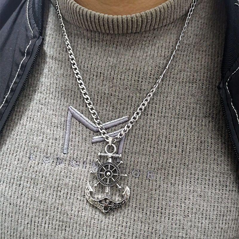 Pirate Anchor Pendant Necklace, Men's Punk Style Titanium Steel Jewelry