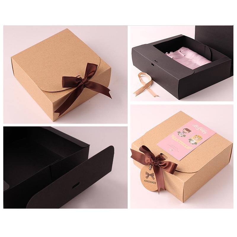 10PCS Christmas Present Box Paper Box Party Gift Box With Ribbon Wedding Birthday Handmade Candy Biscuit Chocolate Cookie Boxes