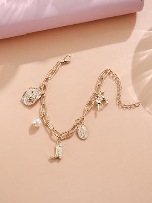 1 Stück Vintage Verstellbares Western Style Cowgirl Faux Perlen Dekor Cowboyhut und Cowboy Stiefel Anhänger Armband, Einfaches Schmuckgeschenk Für Frauen Tägliches Tragen