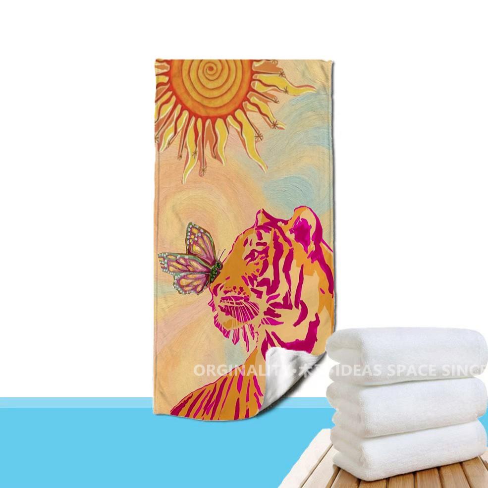 Boho Tiger Butterfly Sun Beach Towel Patterned Sunscreen And Windproof Suitable For Swimming Pool Camping Travel
