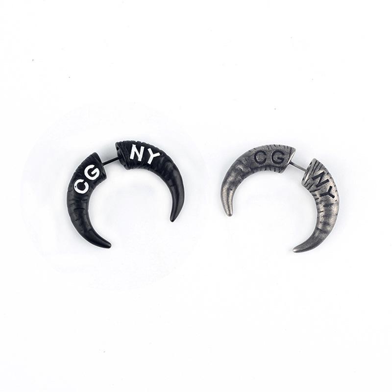

Trendy Brand Black Horn Letter Stud Earrings for Men & Women - High Street Style