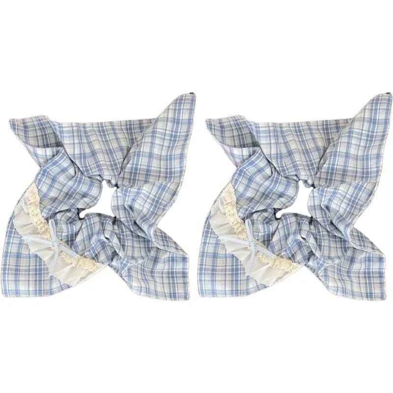 Blueberry Tone Plaid Lace Bow Hair Ring Girl Fashion Versatile Scrunchie Hair Accessories Hair Tie