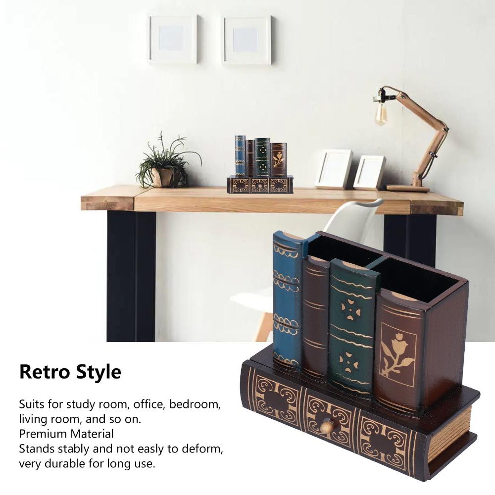 Dark Brown Desktop Stationery Organizer 5.91 X 5.31 X 2.56in Pen Storage Cup Bedroom
