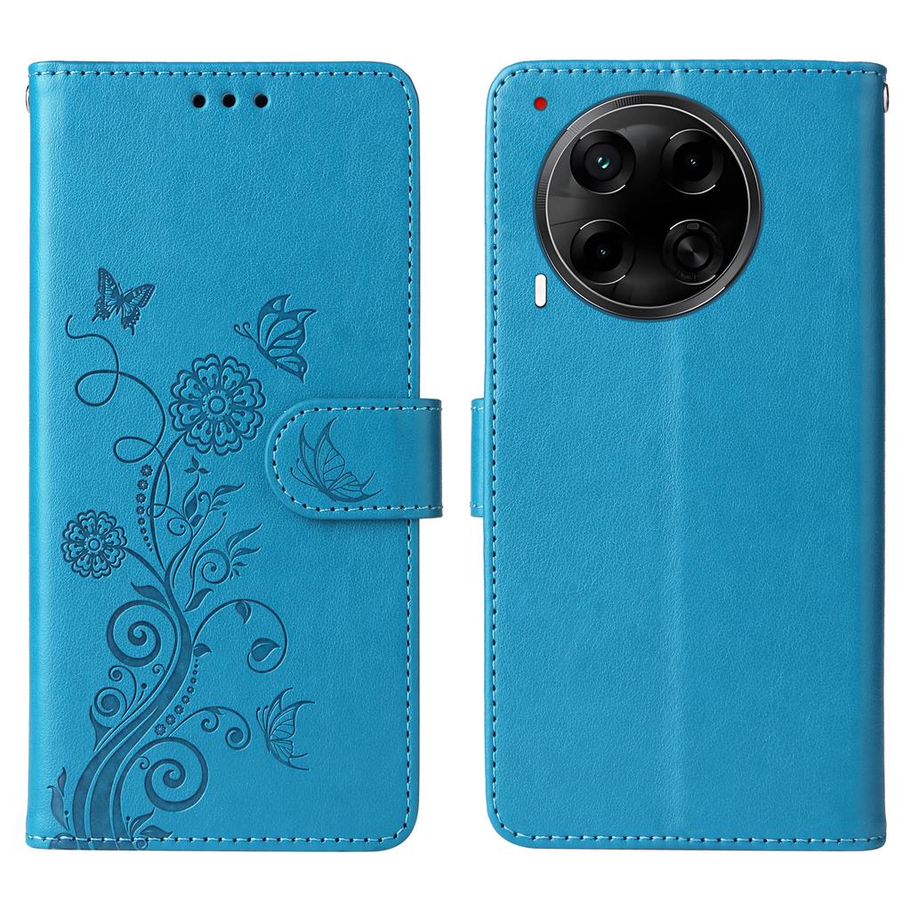 Für TECNO Camon 30S Pro 4G/Camon 30S 4G Lederhülle Schmetterlings-Blumenprägung Brieftaschen-Ständer-Abdeckung