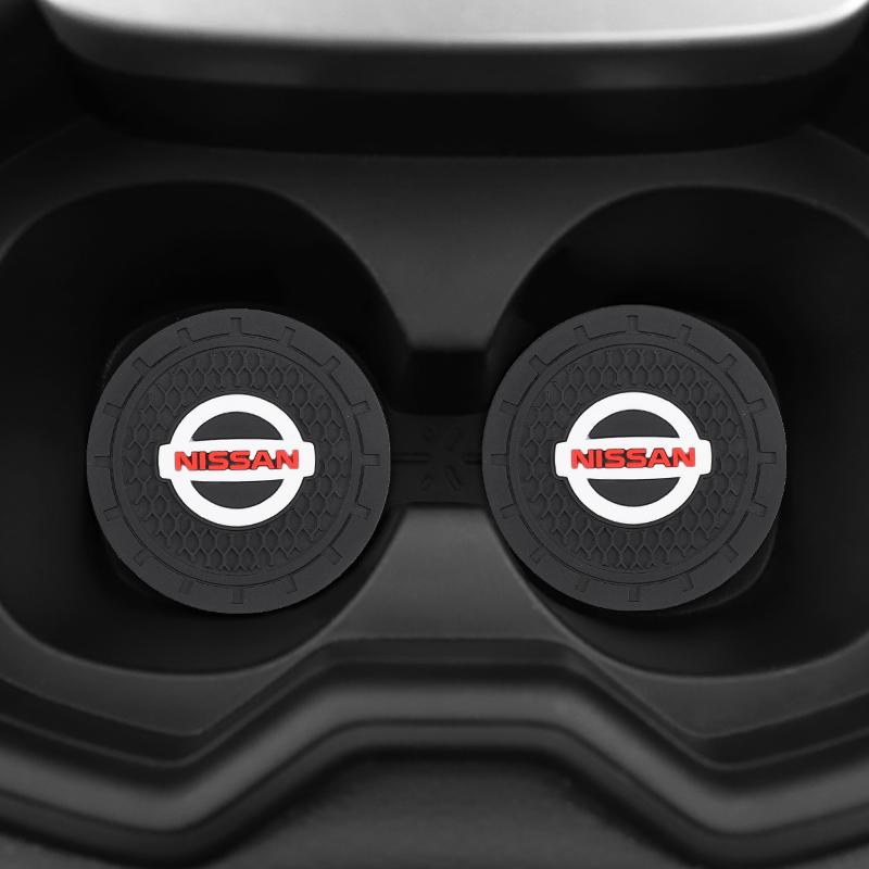 2Pcs Car Carbon Fiber Leather Anti Slip Cup Pad For Nissan GTR NISMO Qashqai Patrol X-trail Tiida Navara Sylphy Juke Teana F888