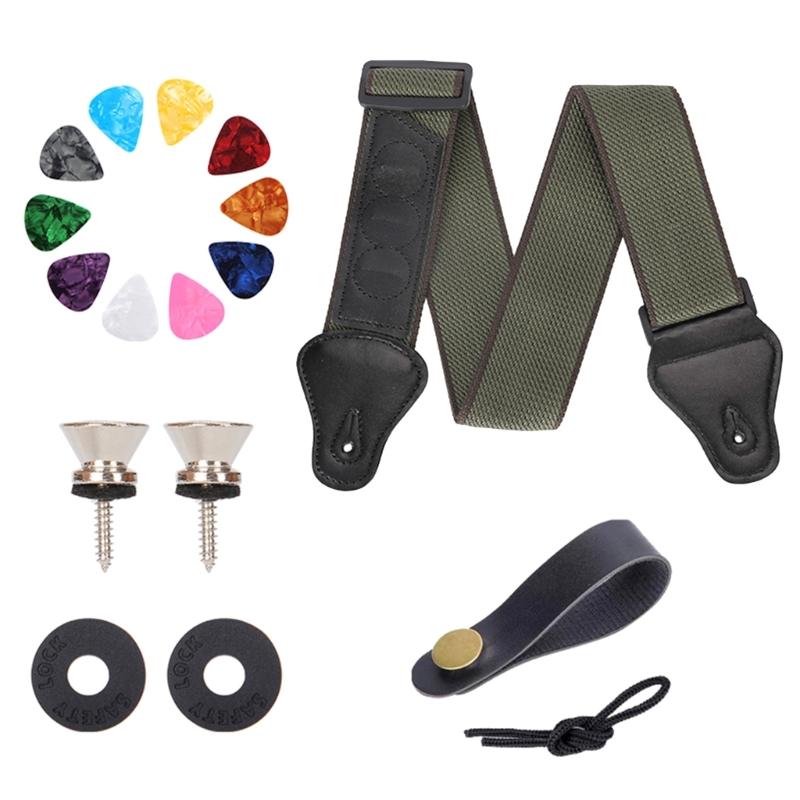 Multifuntional Guitar Strap with Picks Adjustable Guitar Belt Embroidered Cotton Strap for Acoustic Electric Bass Guitar