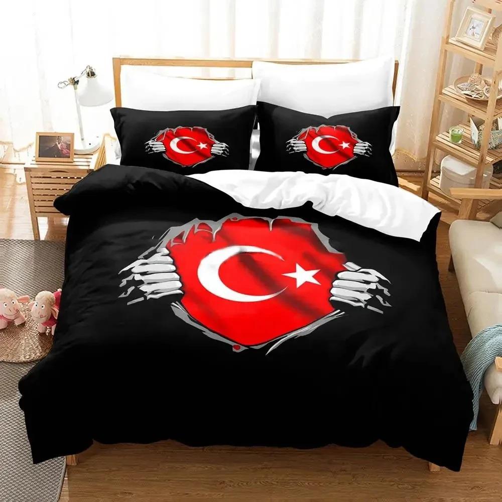 Al Bayrak Bettwäscheset mit türkischer Flagge, Bettbezug, Bettset, Bettbezug, Kissenbezug, Bettdecke, Kingsize-Bett, Queensize-Bett, Jungenbettwäsche für Erwachsene