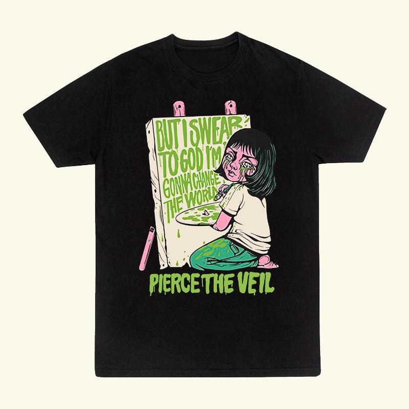 Vtg Pierce The Veil Band Heavy Cotton Black Full Size Unisex Shirt AG734 S разноцветный