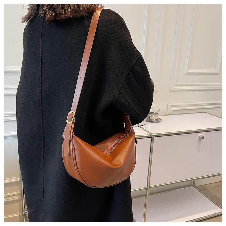 Women's Faux Leather Crescent Bag, Soft Dumpling Shoulder Crossbody Purse, Zipper Closure Handbag for Daily Use