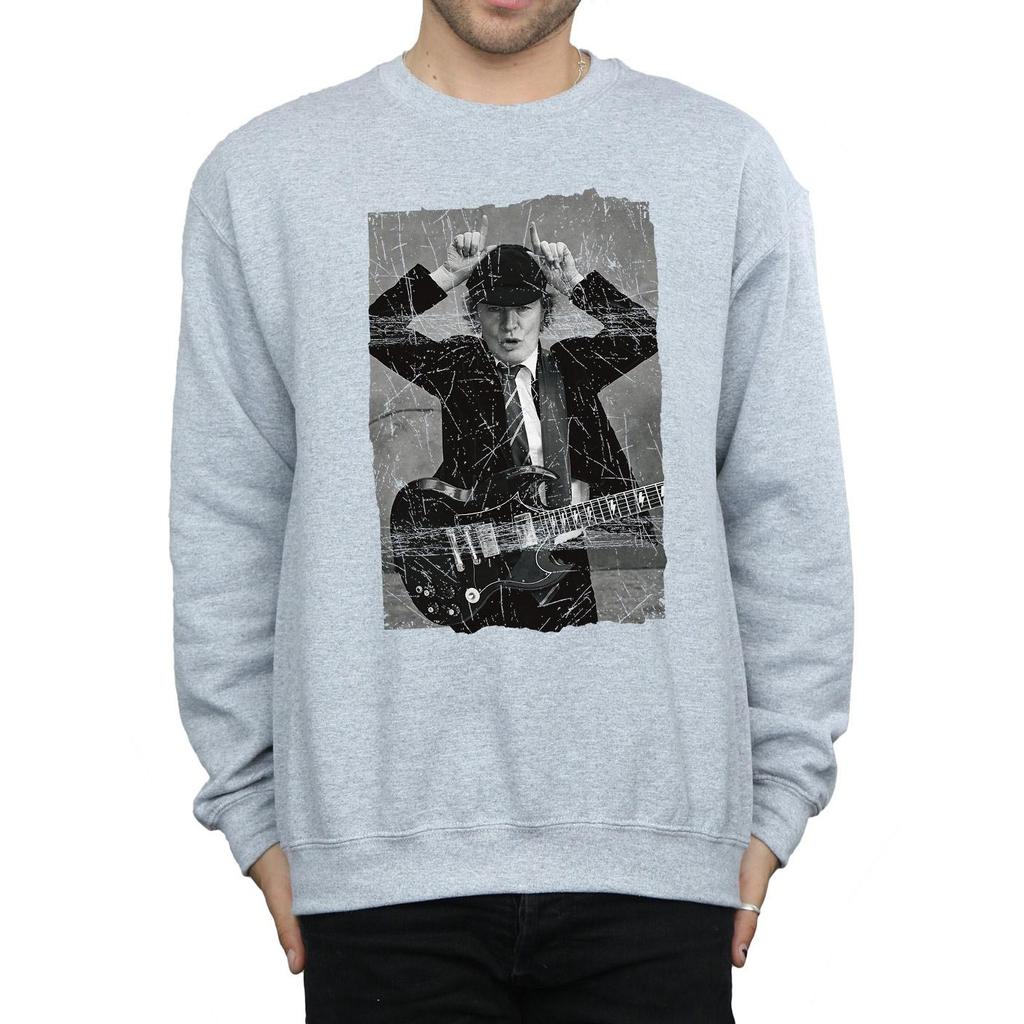AC/DC Mens Angus Young Distressed Photo Sweatshirt