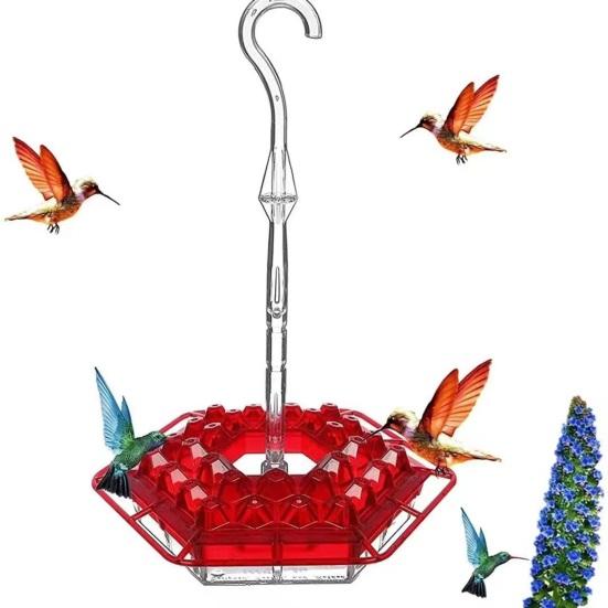 2Pcs Hanging Hummingbird Feeders Saucer Style Bird Feeders with 30 Feeding Ports Ant Moat Bee-Proof Hummingbird Nectar Feeder for Outdoor Backyard