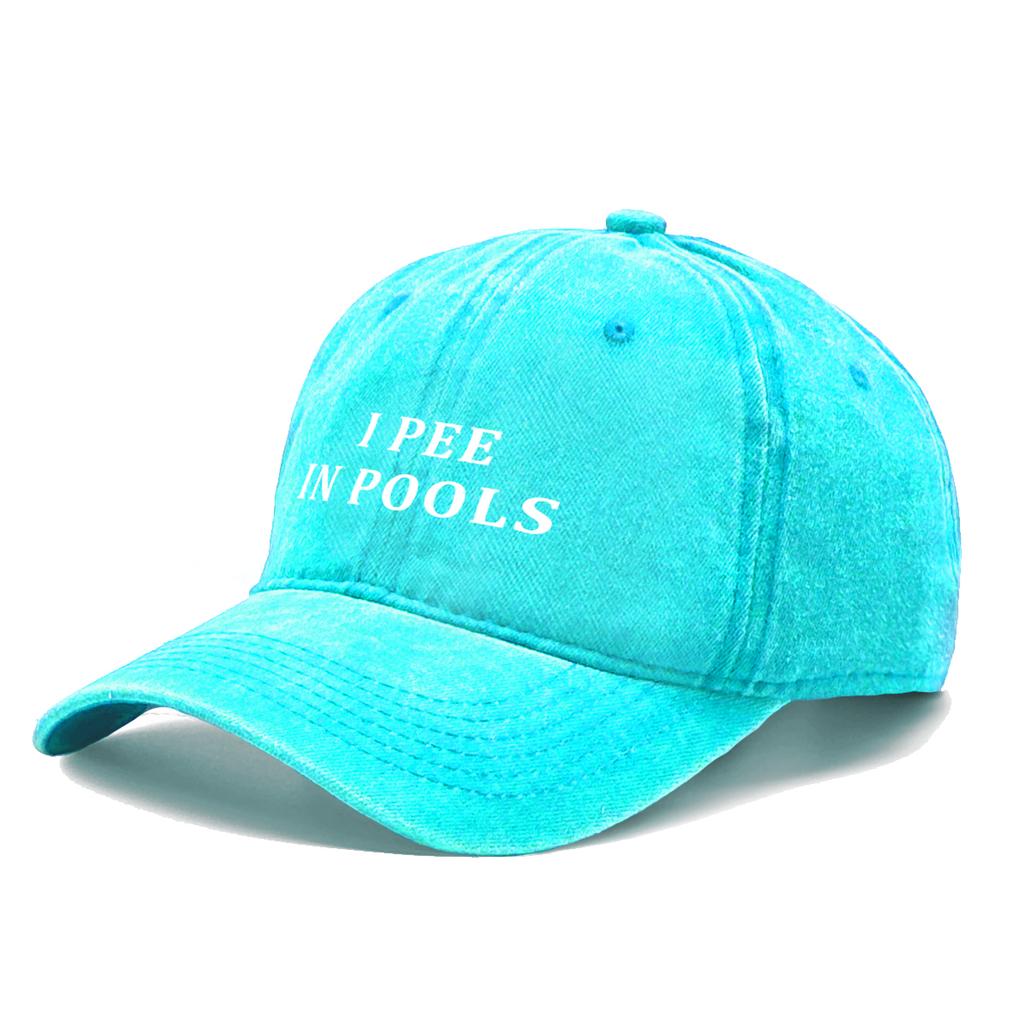 White I PEE IN POOLS Printed Baseball Cap Adjustable Trendy Snapback Hat Lightweight Unisex Sun Hat for Casual Hiking