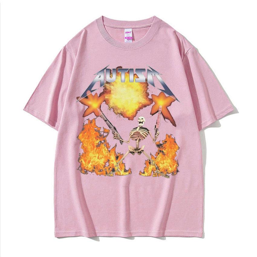 Autism Skeleton Meme T Shirt Human Funny Skull Men's Women Harajuku Gothic Vintage T Shirts Summer Cotton T-shirt Streetwear