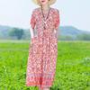 Plus Size Women's Long Dress Summer  Short Sleeve Vintage Print Dress for Women