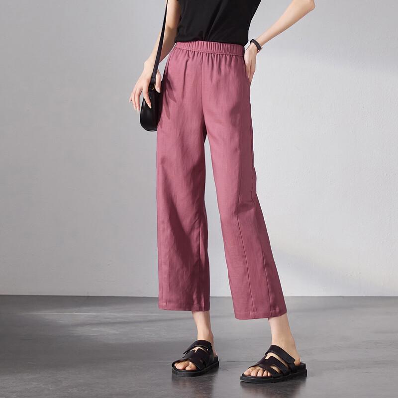 SOFSIL Women's High-Waist Linen Blend Loose Cropped Trousers