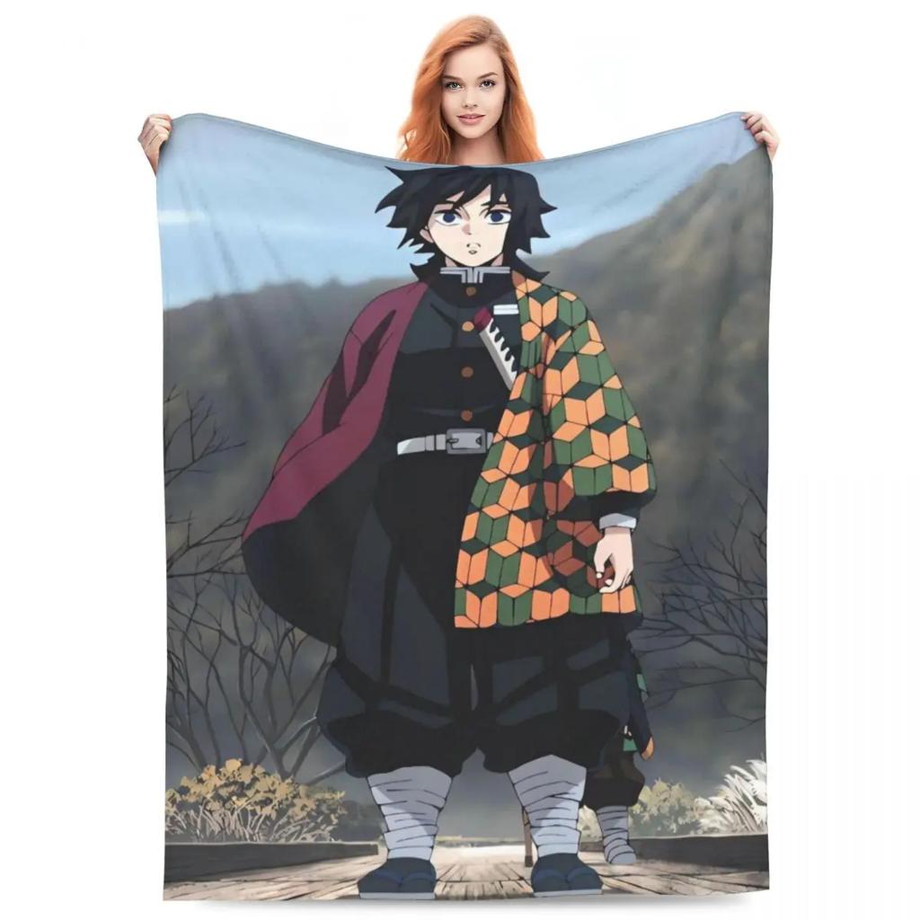 Water Hashira Giyu Tomioka Blankets Coral Fleece Plush Anime Demon Slayer Super Soft Throw Blanket for Car Sofa Couch Bedspread