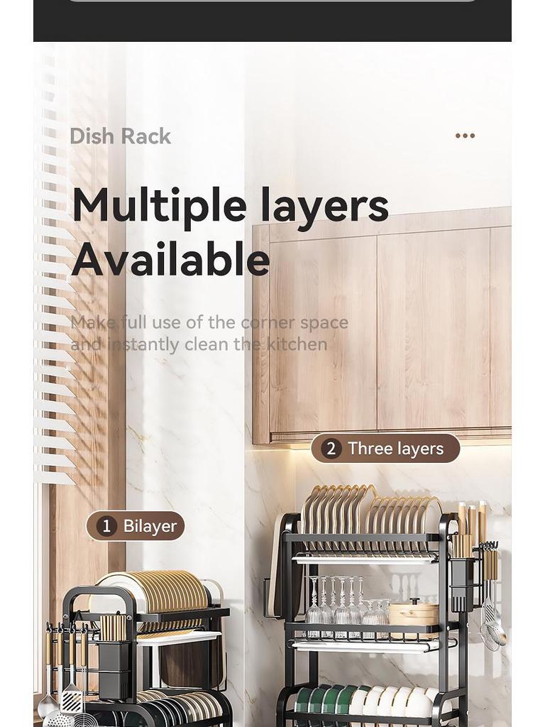 Multifunctional Kitchen Storage Rack for Bowls, Plates, and Chopsticks – Layered Countertop Drainer Organizer.