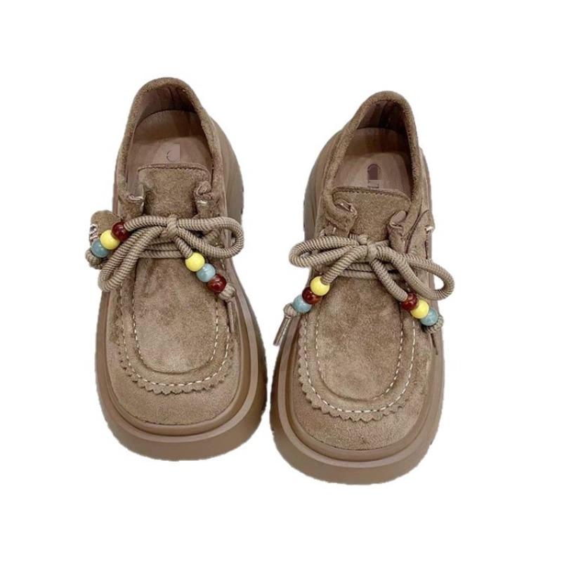 Autumn New Versatile Lace-up Retro Muffin Fashionable Soft Bottom Small Man Thick Bottom Woman