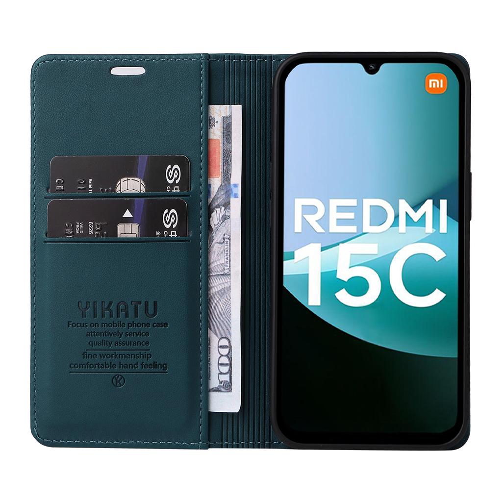 For Xiaomi Redmi 15C 4G (173mm) Phone Cases YIKATU Magnetic Closure PU Leather Mobile Cover