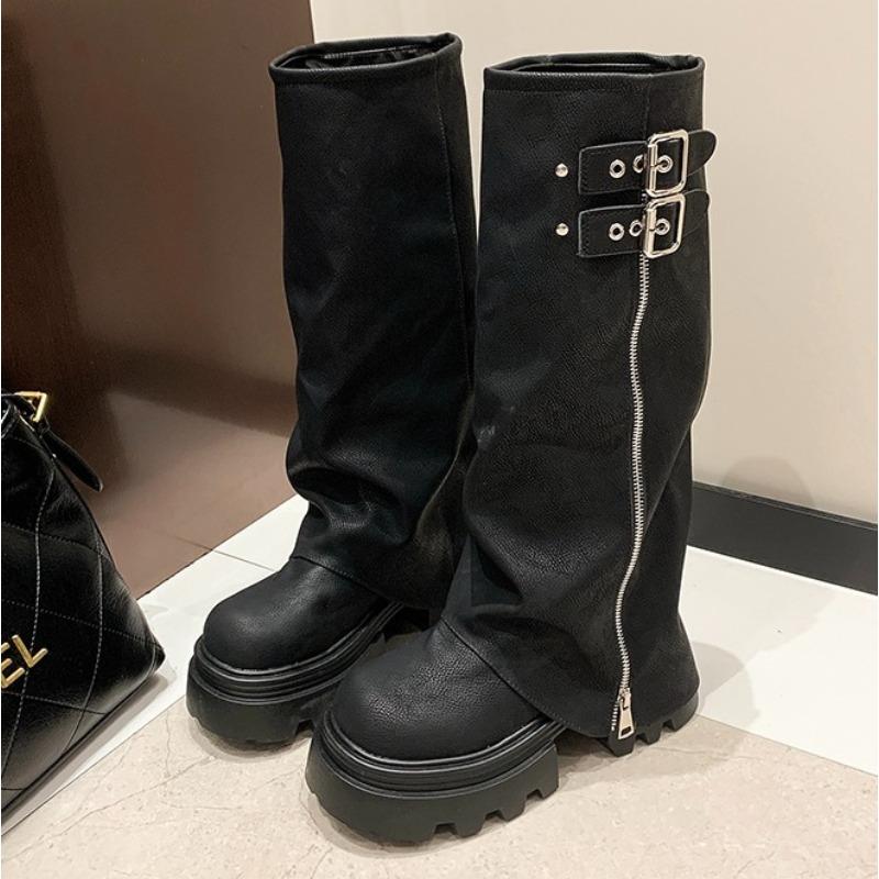 Fashion Designer Thick Soled Boots Western Knight Boots Long Tube Boots for Women in Autumn and Winter, Knee Length Slim High Tube Boot