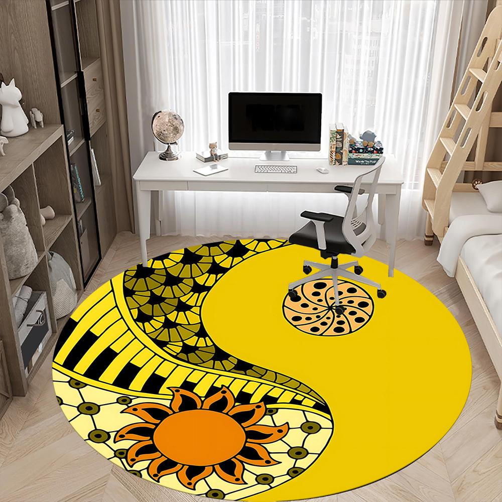 1pc Yin Yang Symbol Chair Carpet for Office, Round Non Slip Durable Large Size Office Carpet, Suitable for Office
