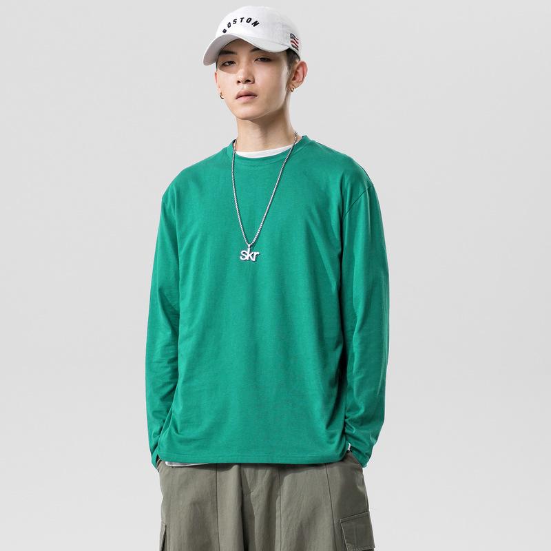 Men's Multicolor Long Sleeve Cotton T-shirt, Couple Outfit, Solid Color, Youth Style