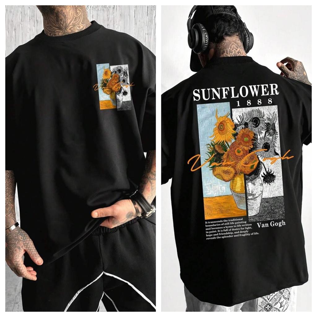 Unisex Lässiges Grafik-T-Shirt Van Gogh Sonnenblumenbild Digitaldruck Design Lockerer Schnitt Rundhalsausschnitt Pullover T-Shirt