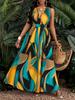 Women's Elegant Tropical Print V-neck Long Dress
