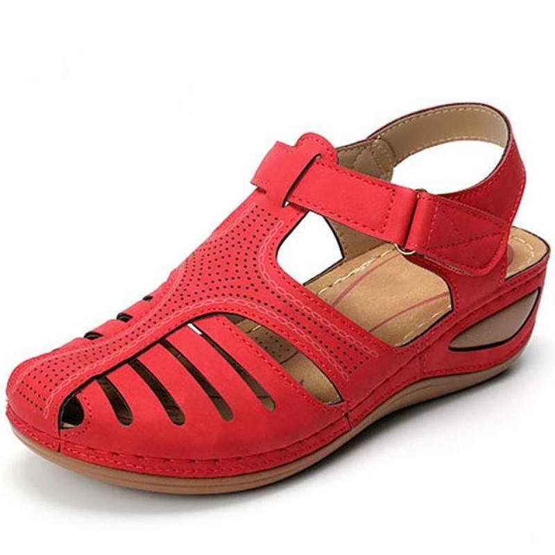Woman Solid Color Vintage Wedge Sandals Ladies Platform Hollow Out Buckle Shoes Footwear