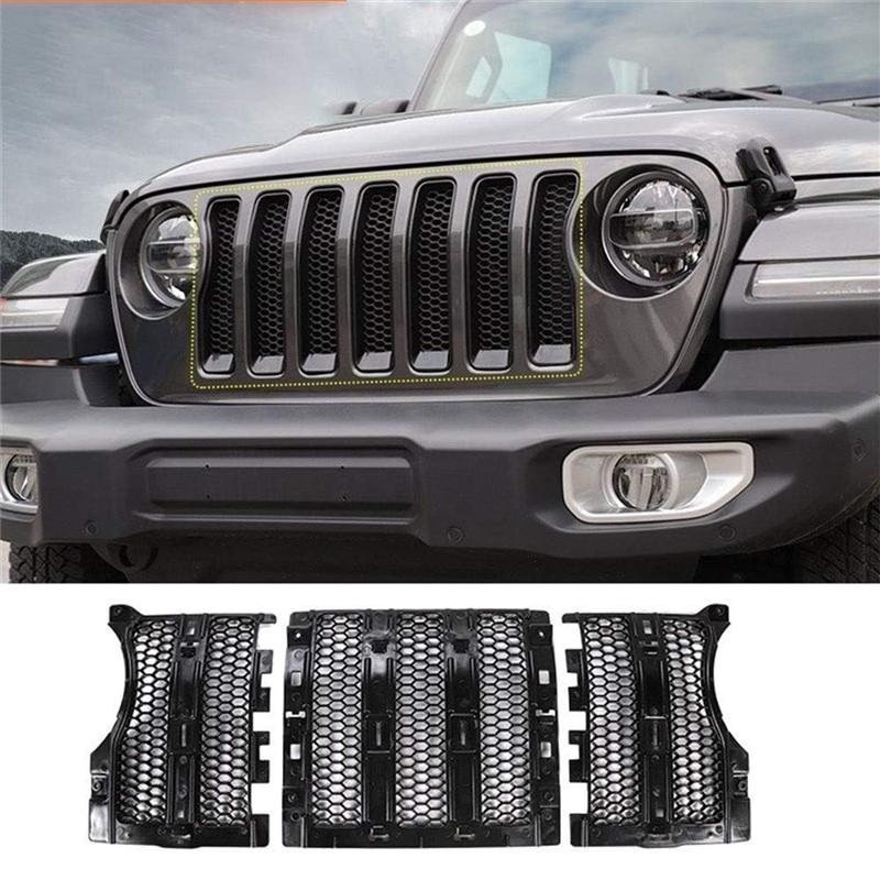 A03E-For Jeep Wrangler JL JT Gladiator 2018-2024 Front Grill Grille Mesh Erts Cover Ect Net Guard Accessories Parts