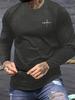 Men's  loose fit comfortable sports and leisure cross letter pattern printed round neck long sleeved T-shirt top