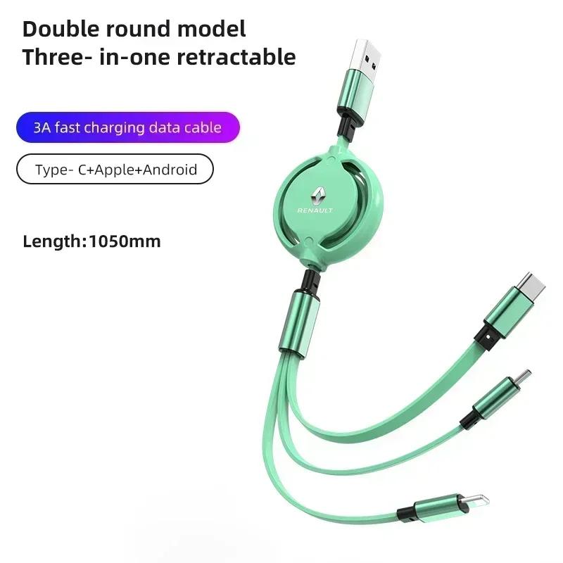 Interior Stickers Car Internal 3 in 1 USB Telescopic Charger Adapter Cord Cable for Renault koleos duster megane 2 logan clio Au