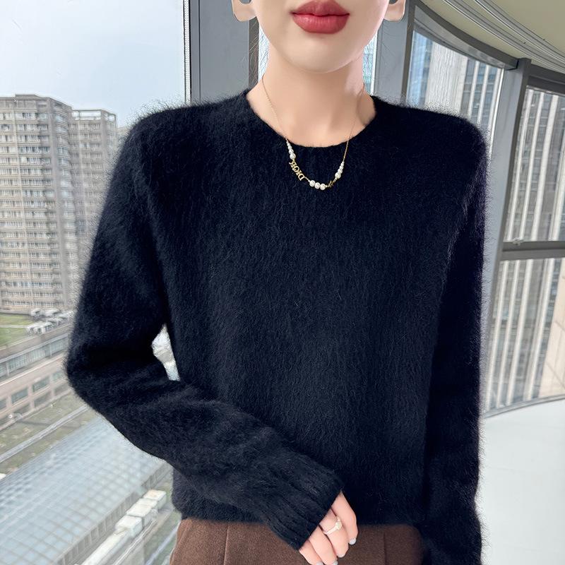 Lekasha Women's Slim Fit 100% Cashmere Round Neck Sweater - Solid Color, Long Sleeve.