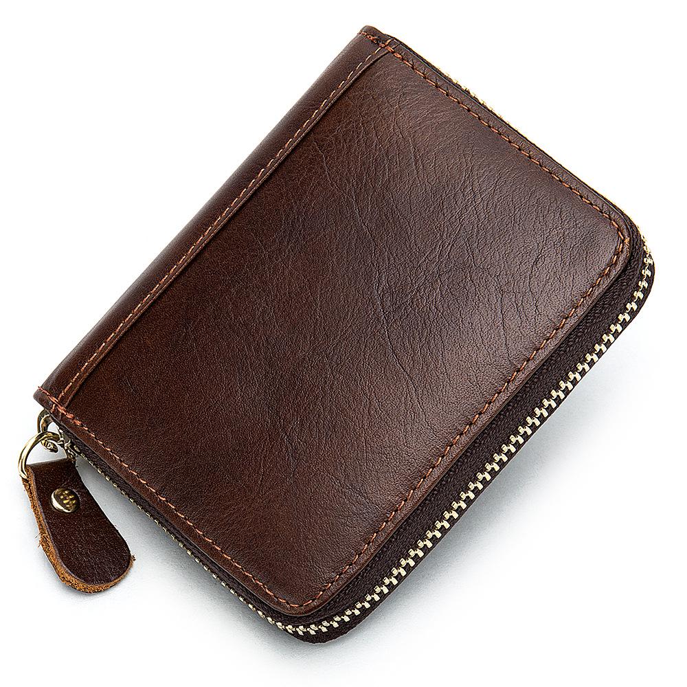 Genuine Leather Card Holder Zipper ID Credit Card RFID Blocking Slim Mini Wallet Organ Card Bag