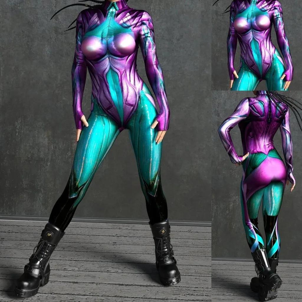 3D Digital Printing Stage Performance Costumes Adults Halloween Events Carnival Theme Party Cosplay Outfit Pretend Game Jumpsuit