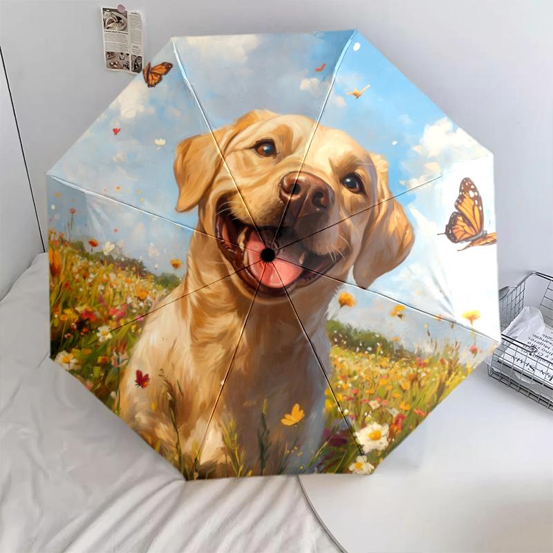 Happy Labrador pattern, automatic folding umbrella, portable and foldable design, 8 ribs, a Christmas or birthday gift.