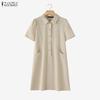 ZANZEA Women Casual Turn Down Collar Summer Short Sleeve Shirt Dress