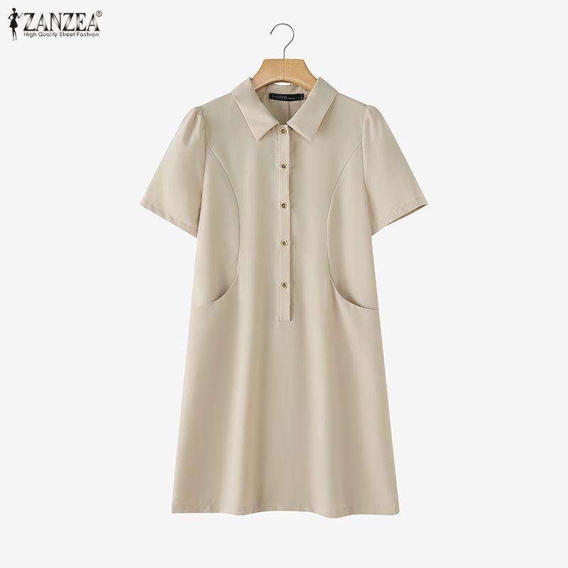 ZANZEA Women Casual Turn Down Collar Summer Short Sleeve Shirt Dress
