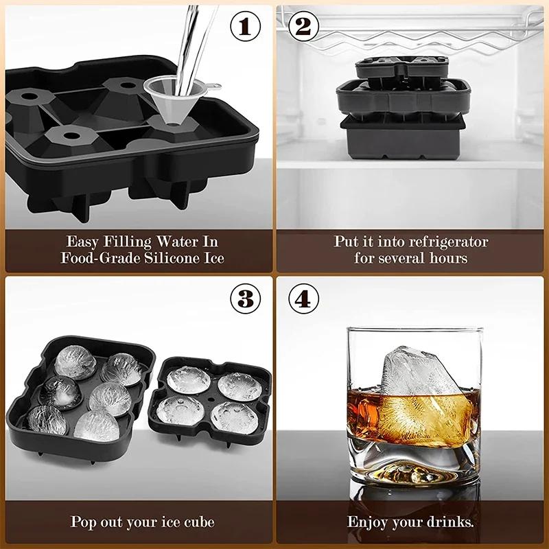 Large Ice Cube Trays Silicone Ice Cube Molds for Freezer with Lid Reusable Whiskey Ice Mold Ball Diamond Ice Mold JT08