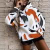 Women Plus Size Abstract Printed Long Sleeve Drawstring Hoodie Kangaroo Pocket Pullover