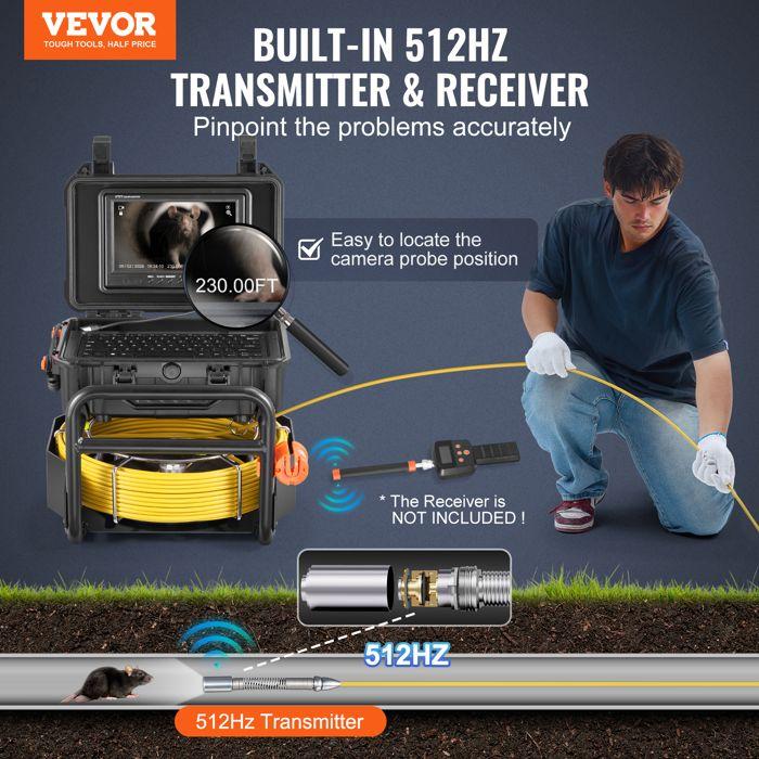 Caméra Inspection Canalisation 70 m-VEVOR-avec Émetteur 512 Hz, Compteur de Distance-pour Conduit, Égout, Tuyaux