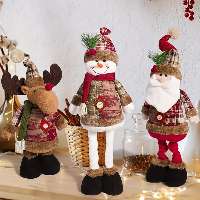 1pc Merry Christmas Decor Scalable Leg Snowman Dolls Figurines Christmas Gift For Kids Plush Elk Santa Doll Model Table Ornament