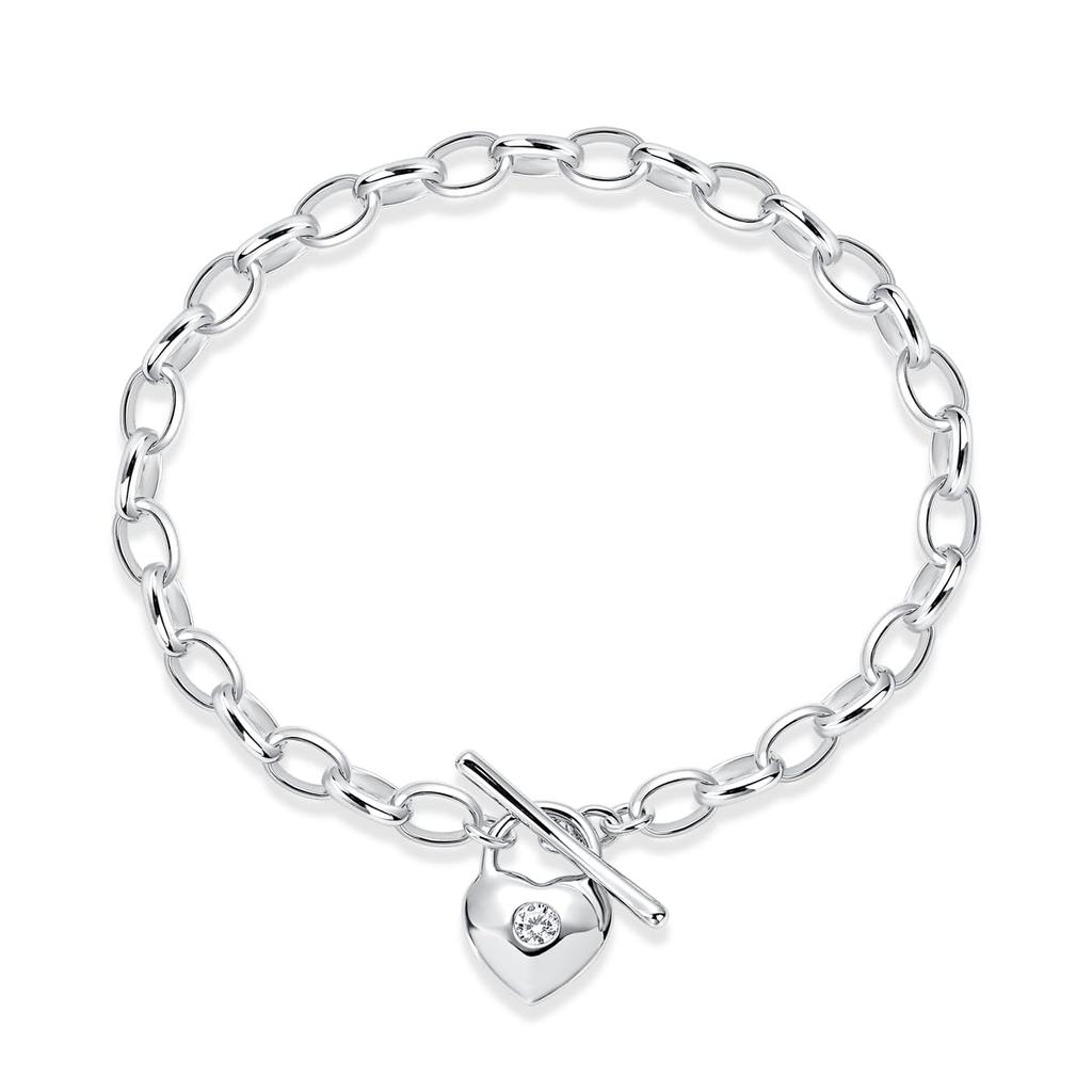 Silver 925 Heart Charm Mantle Chain Bracelet ERP [lady like]