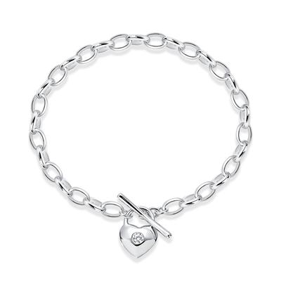 [lady Like] Silver 925 Heart Charm Toggle Chain Bracelet ERP