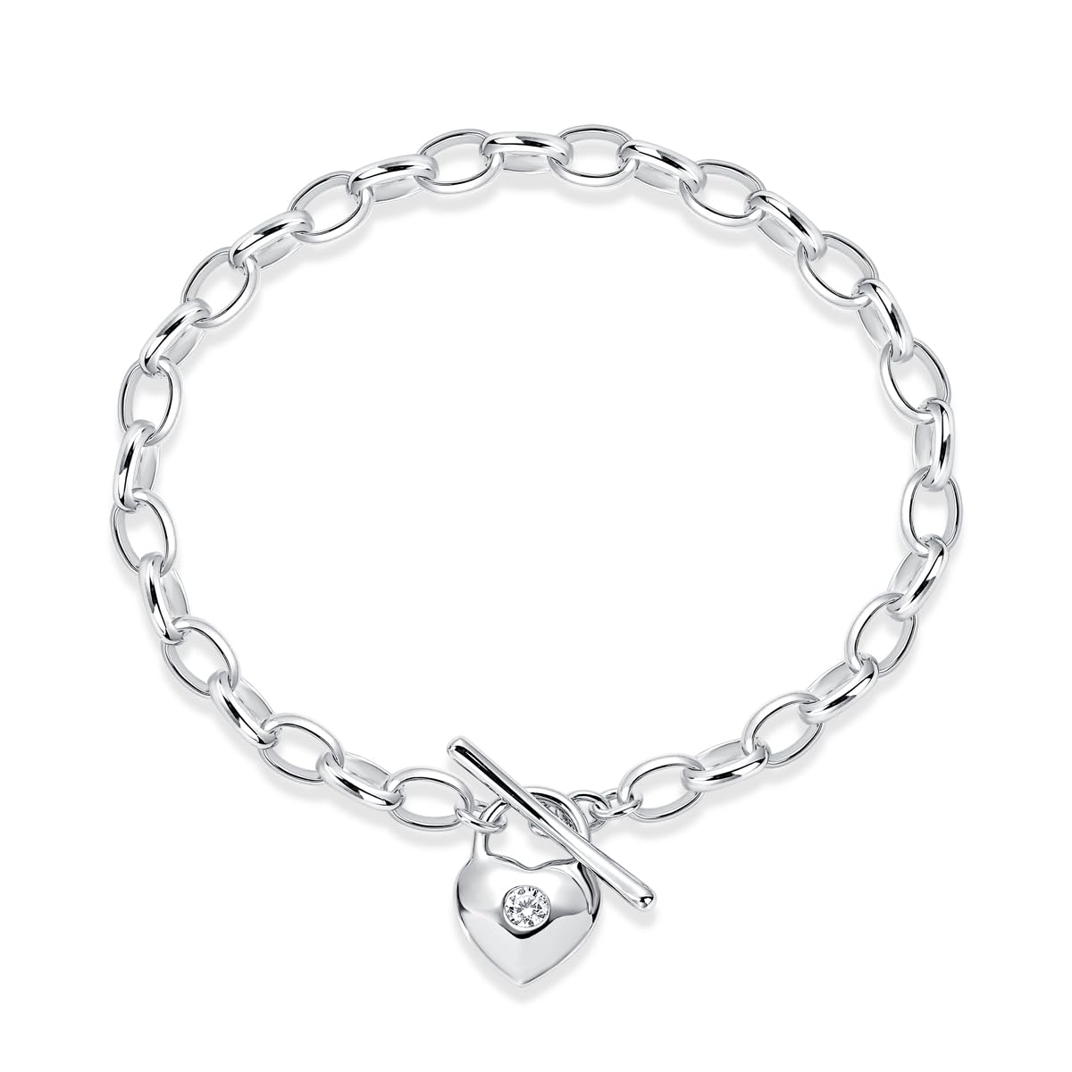 

[lady like] Silver 925 Heart Charm Toggle Chain Bracelet ERP