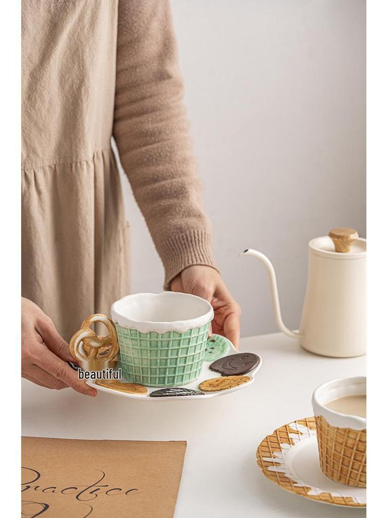 Cute Korean-Style Ceramic Mug & Cookie Series Tableware Set: Coffee Cup, Breakfast & Dinner Plates, Dessert Plate