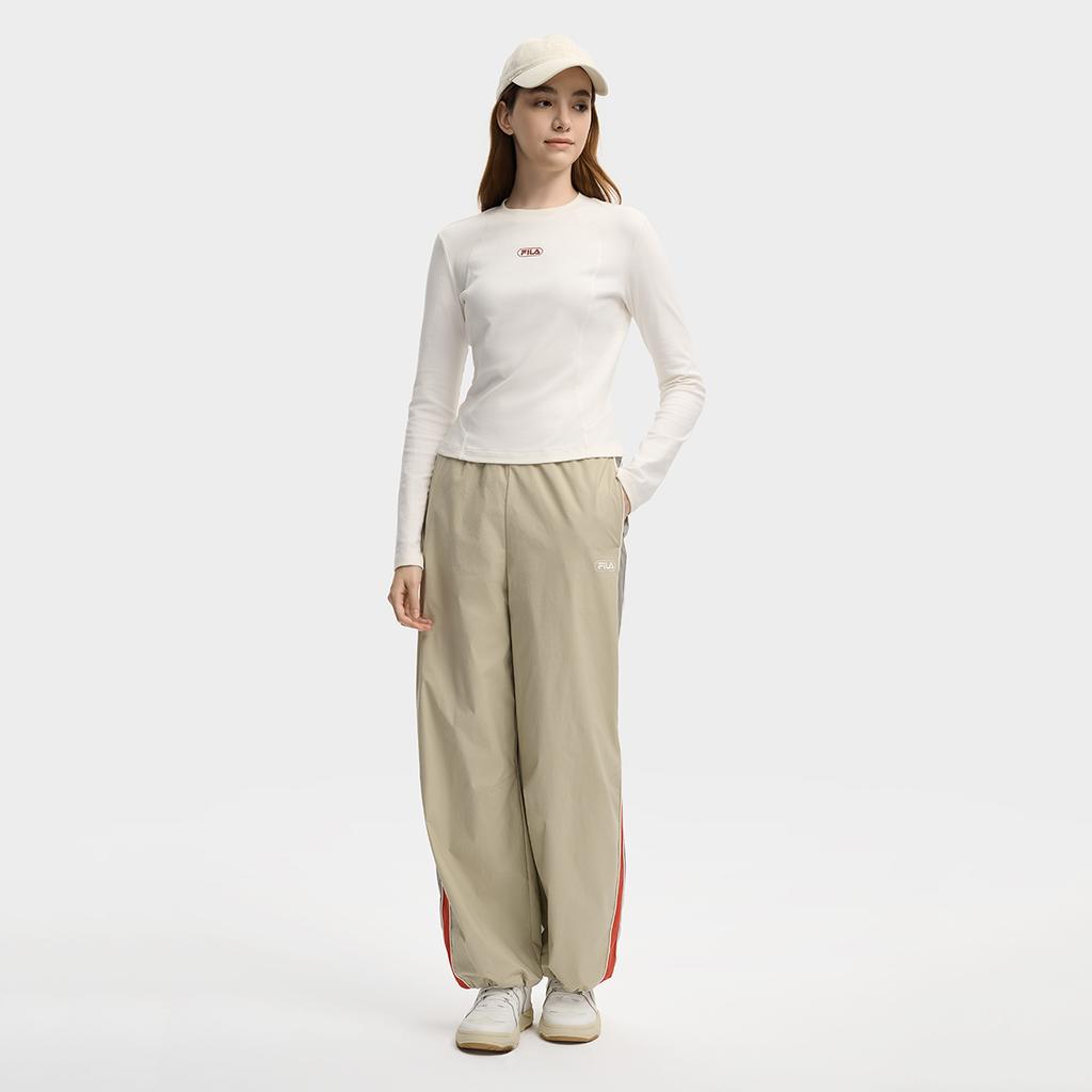 Fila Original Casual Simple Slim Fit Short Knit Long Sleeve T-Shirt Women Tops Cloud-White F11W549208FIV