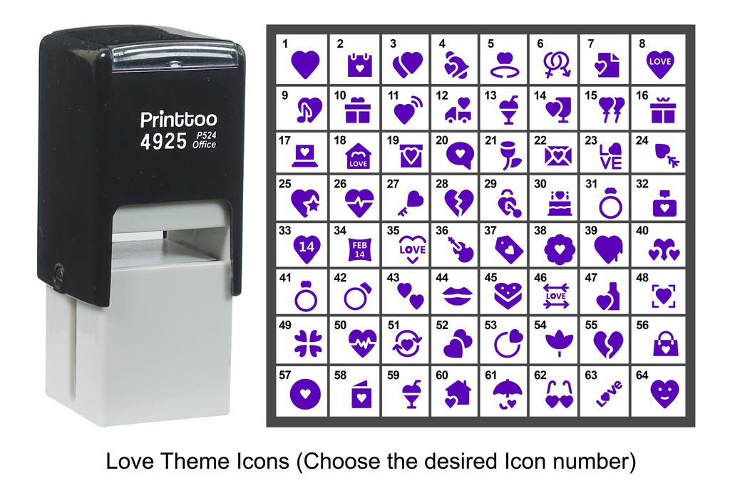 Printtoo Love Theme Icons Rubber Stamp Self Inking Stamper 24 Mm